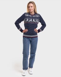 Natural Style Juletider Damen Norwegerpullover Navy