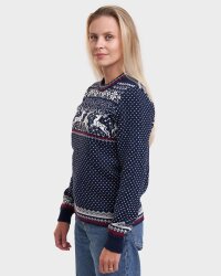 Natural Style Juletider Damen Norwegerpullover Navy