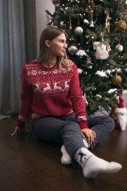 Natural Style Juletider Damen Norwegerpullover Rot